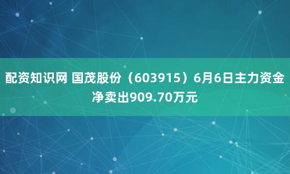 配资知识网 国茂股份（603915）6月6日主力资金净卖出909.70万元